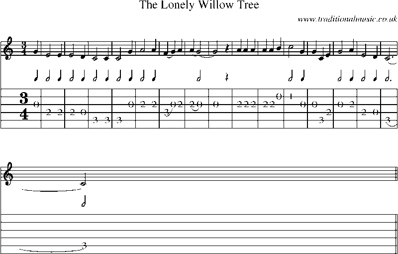 Guitar Tab and Sheet Music for The Lonely Willow Tree