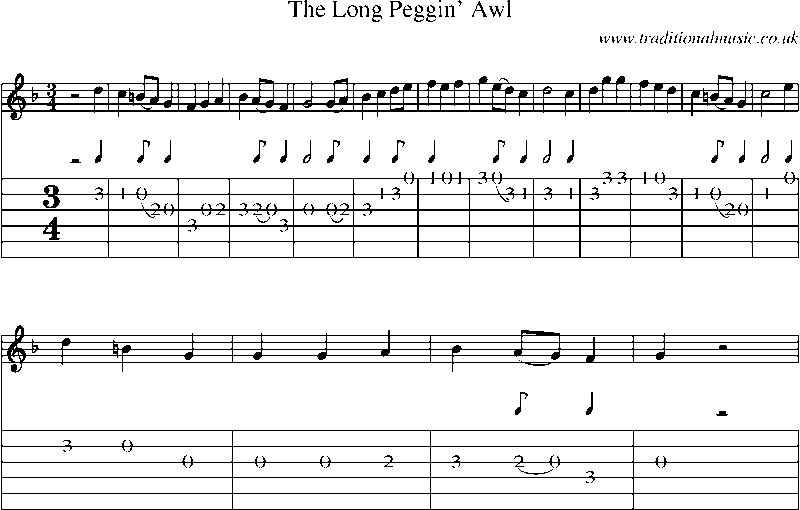 Guitar Tab and Sheet Music for The Long Peggin' Awl