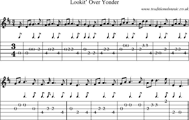 Guitar Tab and Sheet Music for Lookit' Over Yonder