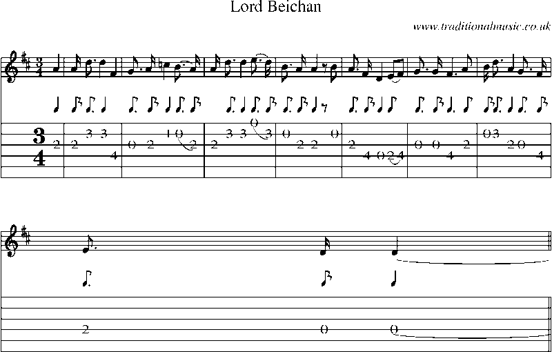 Guitar Tab and Sheet Music for Lord Beichan