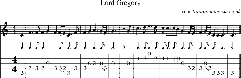 Guitar Tab and Sheet Music for Lord Gregory