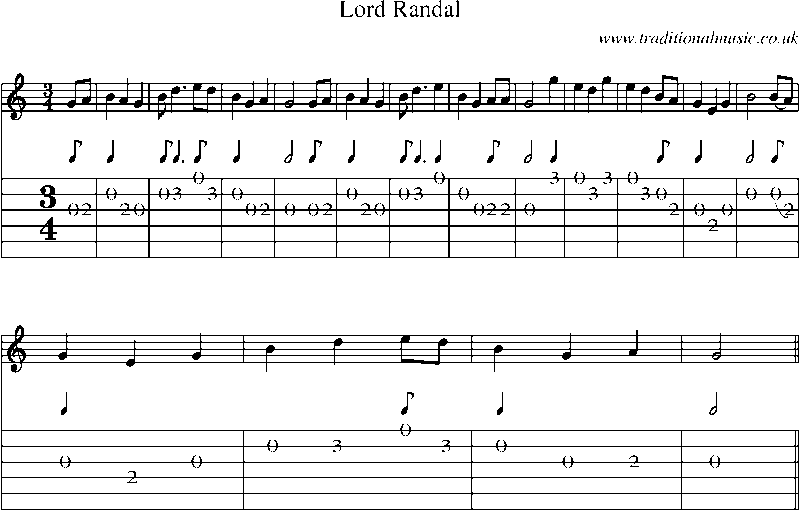 Guitar Tab and Sheet Music for Lord Randal(1)