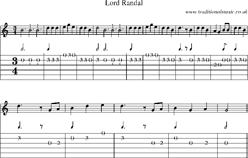Guitar Tab and Sheet Music for Lord Randal(13)