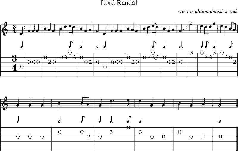 Guitar Tab and Sheet Music for Lord Randal(3)