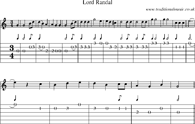 Guitar Tab and Sheet Music for Lord Randal(4)