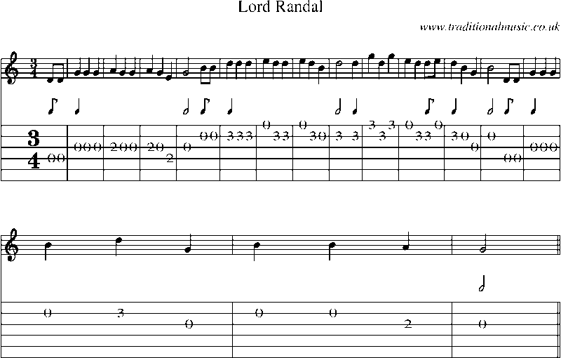 Guitar Tab and Sheet Music for Lord Randal(5)