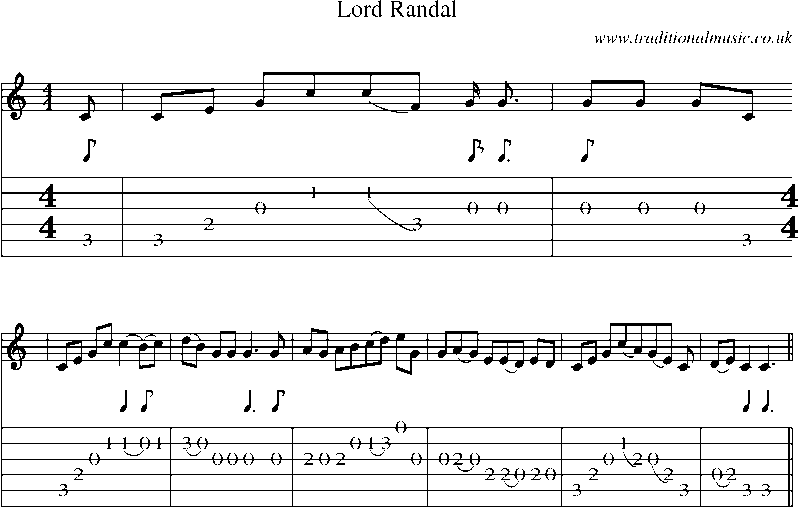 Guitar Tab and Sheet Music for Lord Randal(6