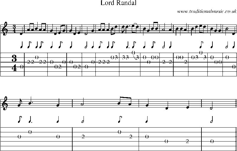 Guitar Tab and Sheet Music for Lord Randal(8)
