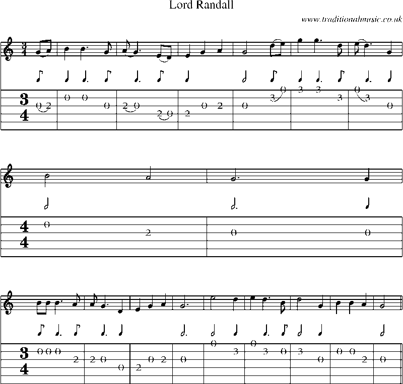 Guitar Tab and Sheet Music for Lord Randall(1)