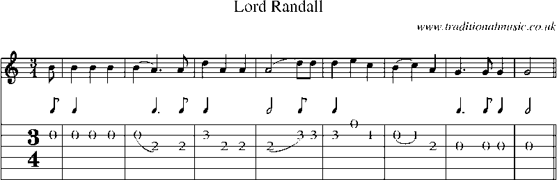 Guitar Tab and Sheet Music for Lord Randall(2)