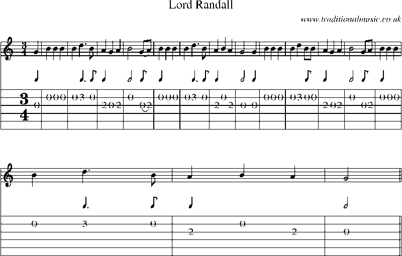 Guitar Tab and Sheet Music for Lord Randall(3)