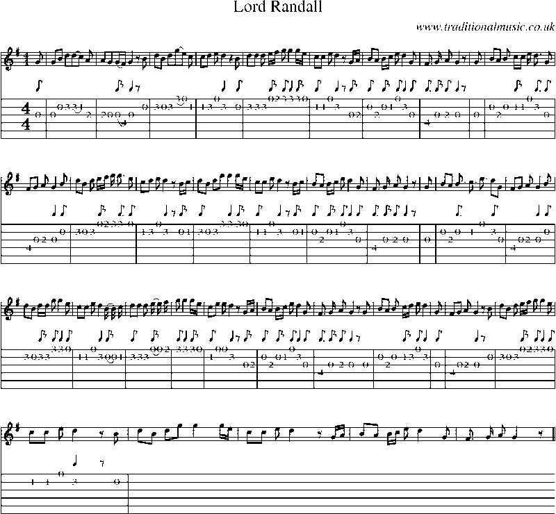 Guitar Tab and Sheet Music for Lord Randall(7)