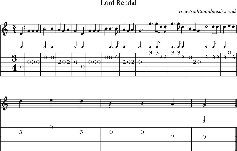 Guitar Tab and Sheet Music for Lord Rendal(1)