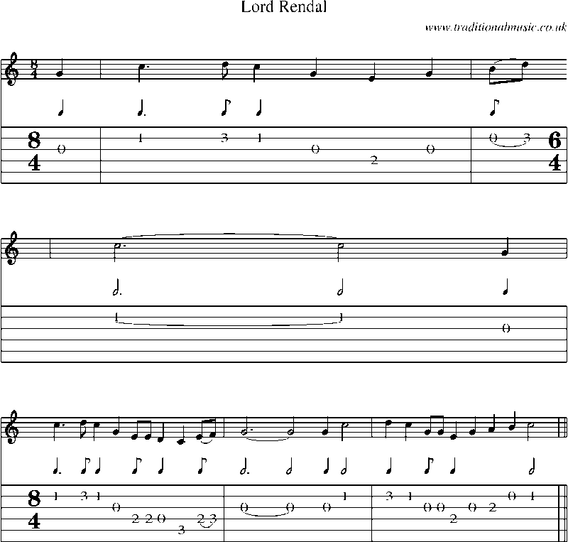 Guitar Tab and Sheet Music for Lord Rendal(10)