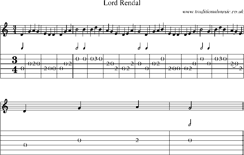 Guitar Tab and Sheet Music for Lord Rendal(2)