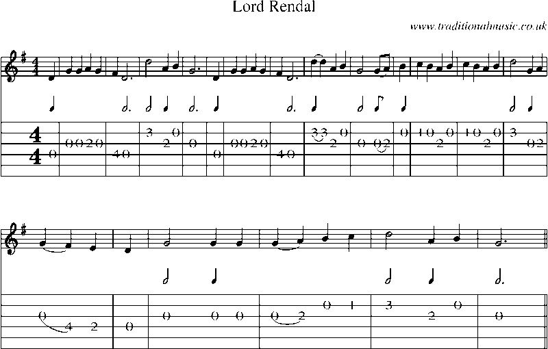 Guitar Tab and Sheet Music for Lord Rendal(3)