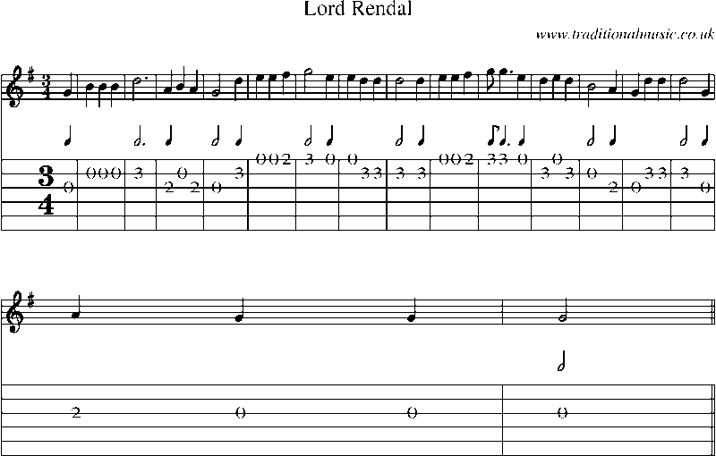 Guitar Tab and Sheet Music for Lord Rendal(4)