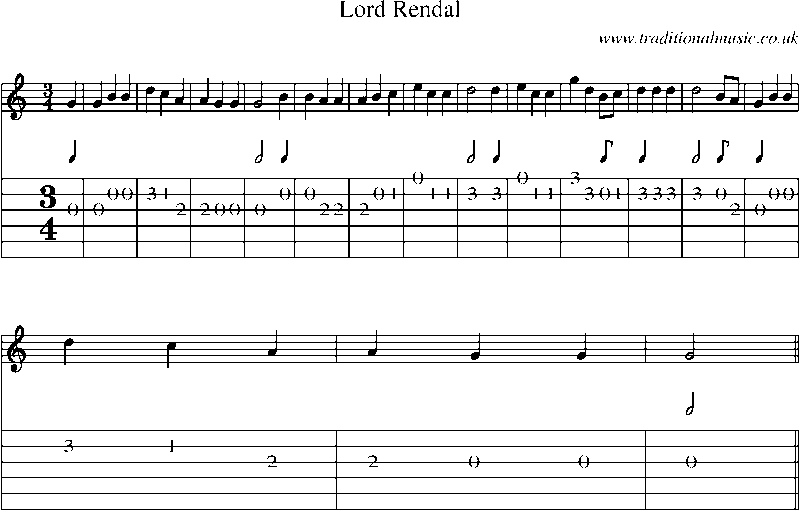 Guitar Tab and Sheet Music for Lord Rendal(5)