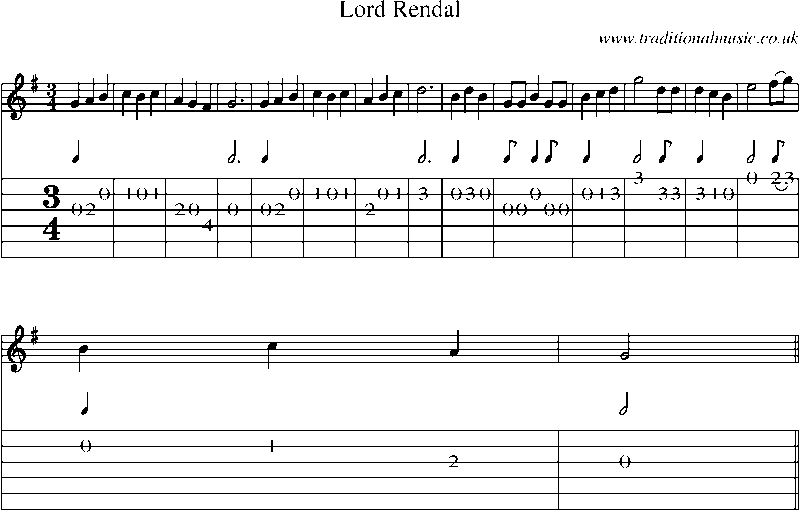 Guitar Tab and Sheet Music for Lord Rendal(6)