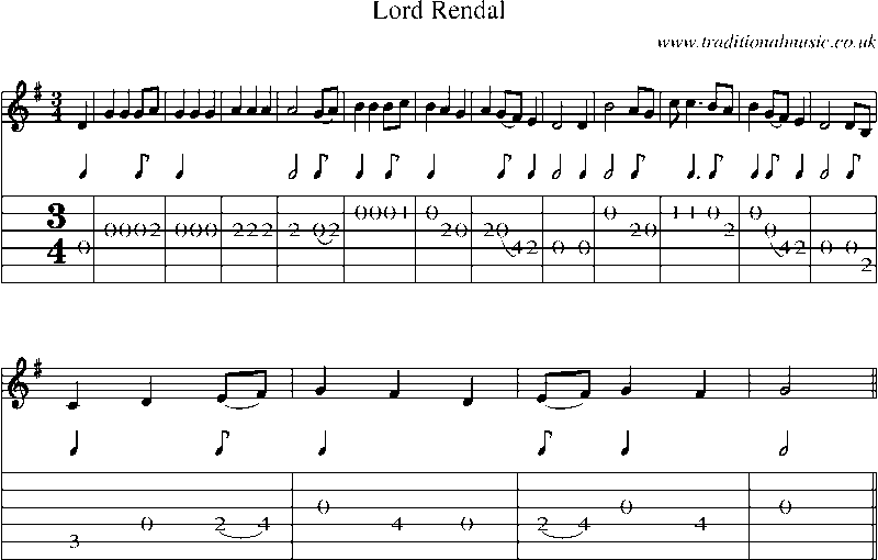 Guitar Tab and Sheet Music for Lord Rendal(9)