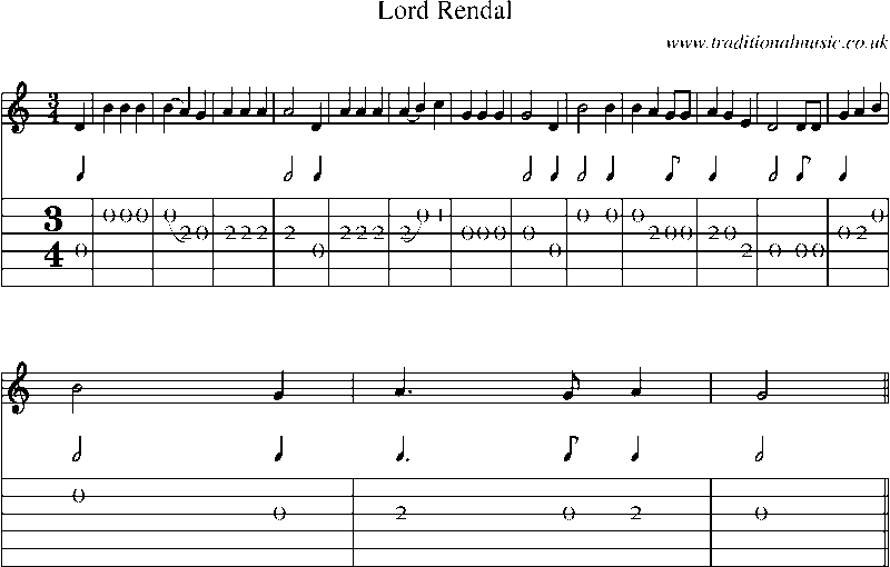Guitar Tab and Sheet Music for Lord Rendal