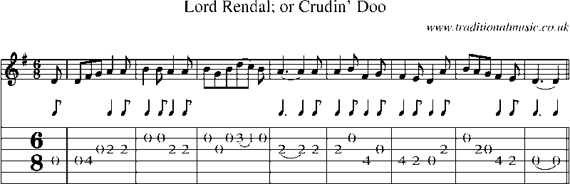 Guitar Tab and Sheet Music for Lord Rendal; Or Crudin' Doo