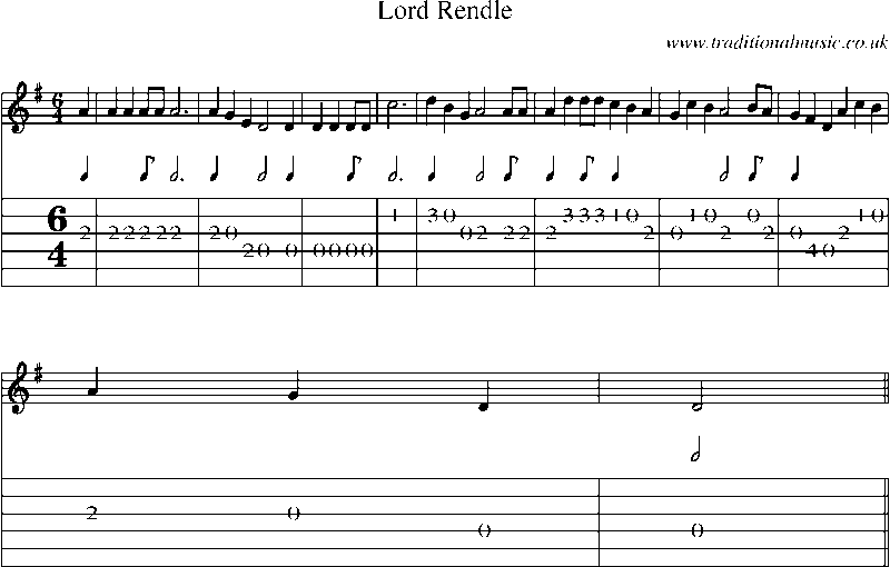 Guitar Tab and Sheet Music for Lord Rendle(1)
