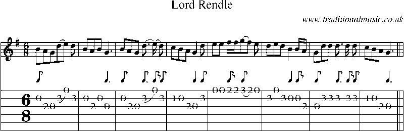 Guitar Tab and Sheet Music for Lord Rendle