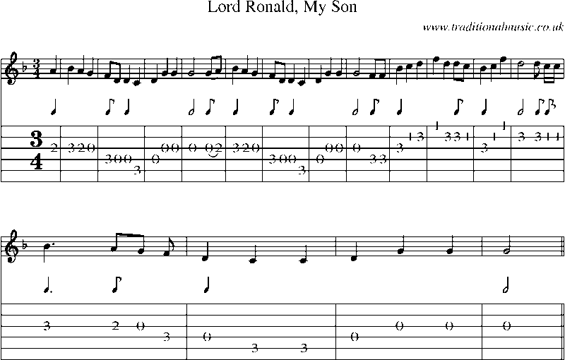 Guitar Tab and Sheet Music for Lord Ronald, My Son(2)