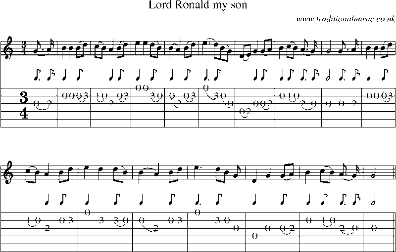 Guitar Tab and Sheet Music for Lord Ronald My Son
