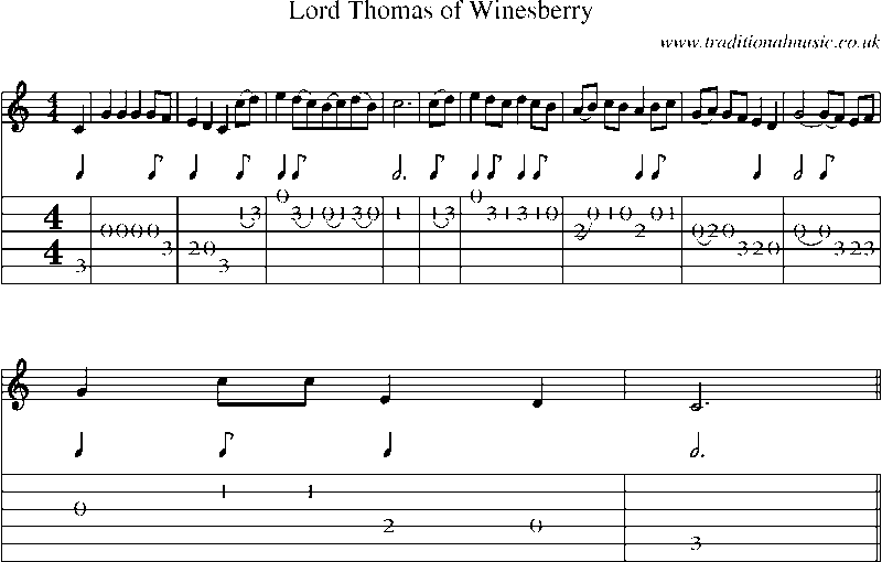 Guitar Tab and Sheet Music for Lord Thomas Of Winesberry