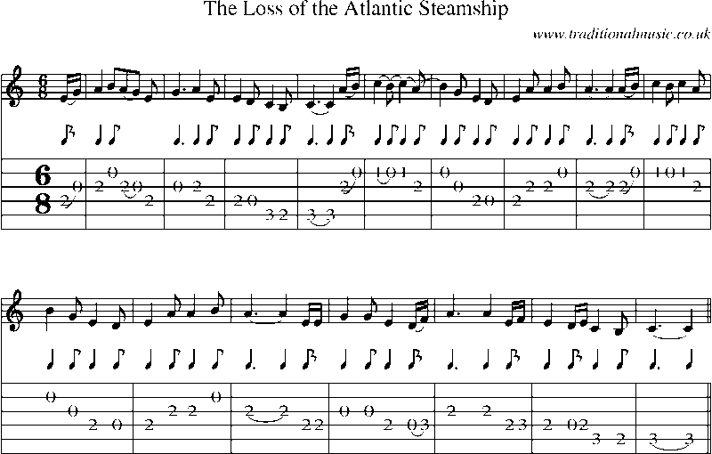Guitar Tab and Sheet Music for The Loss Of The Atlantic Steamship
