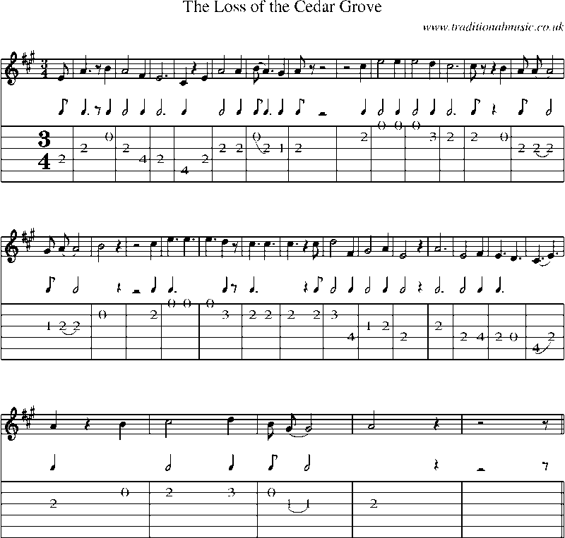 Guitar Tab and Sheet Music for The Loss Of The Cedar Grove