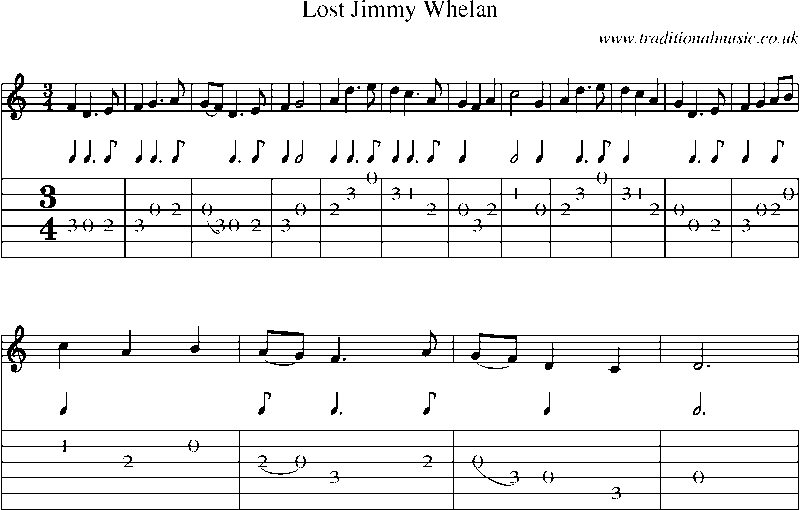 Guitar Tab and Sheet Music for Lost Jimmy Whelan