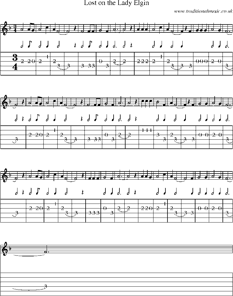 Guitar Tab and Sheet Music for Lost On The Lady Elgin(1)
