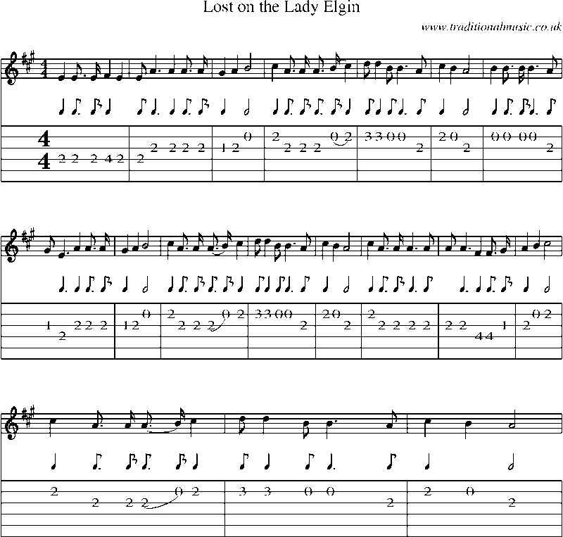 Guitar Tab and Sheet Music for Lost On The Lady Elgin