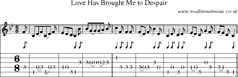 Guitar Tab and Sheet Music for Love Has Brought Me To Despair