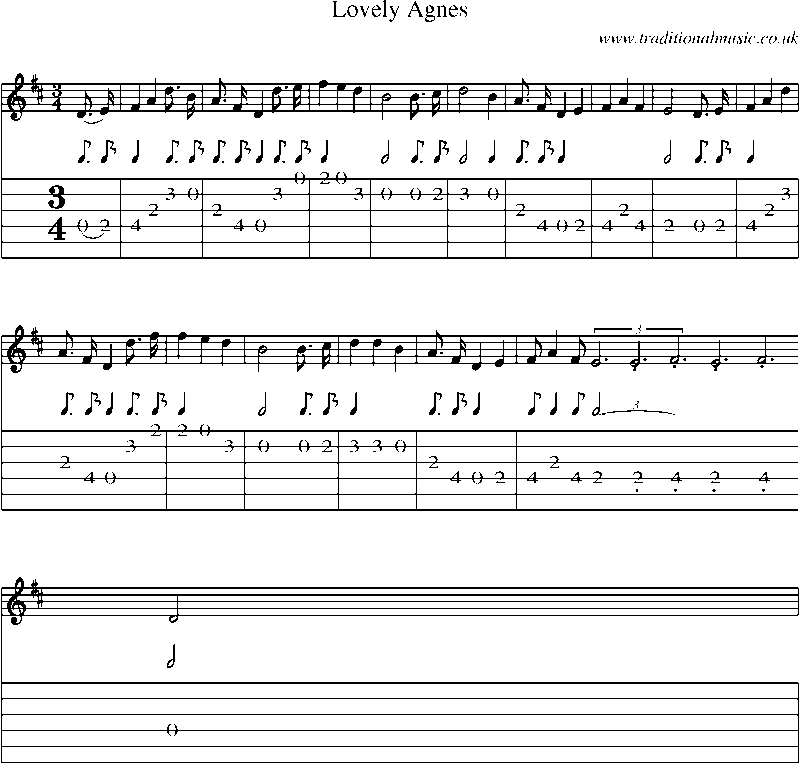 Guitar Tab and Sheet Music for Lovely Agnes
