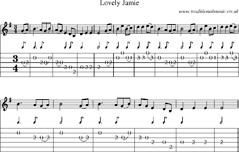 Guitar Tab and Sheet Music for Lovely Jamie