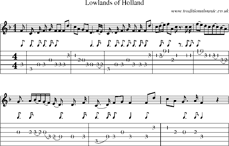 Guitar Tab and Sheet Music for The Lowlands Of Holland(1)