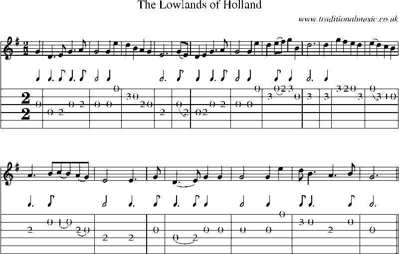 Guitar Tab and Sheet Music for The Lowlands Of Holland(2)