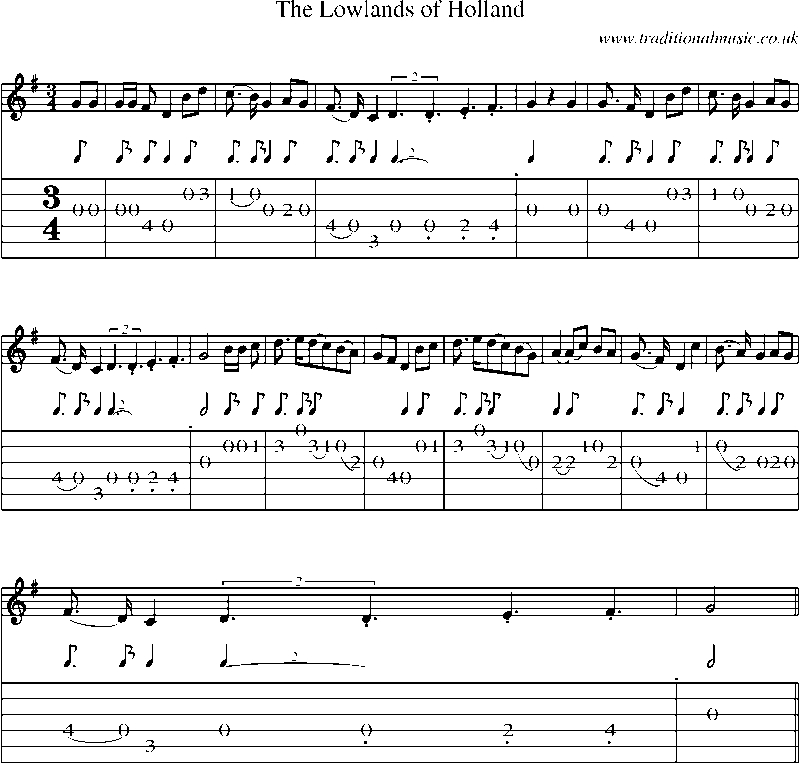 Guitar Tab and Sheet Music for The Lowlands Of Holland(4)