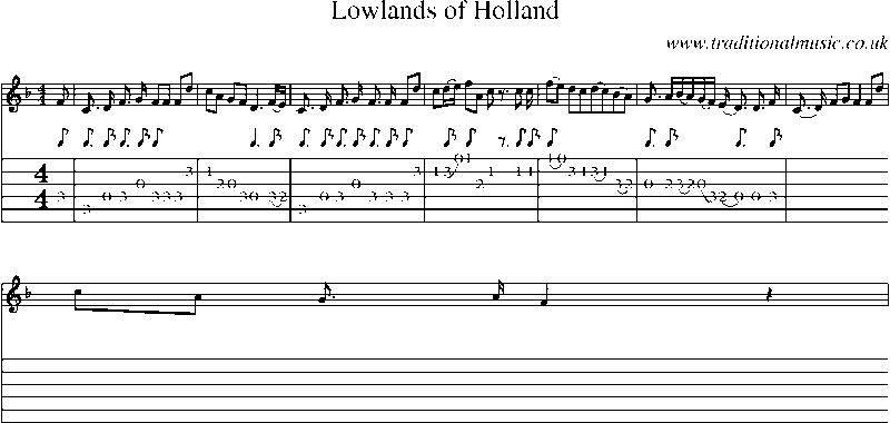 Guitar Tab and Sheet Music for Lowlands Of Holland(1)