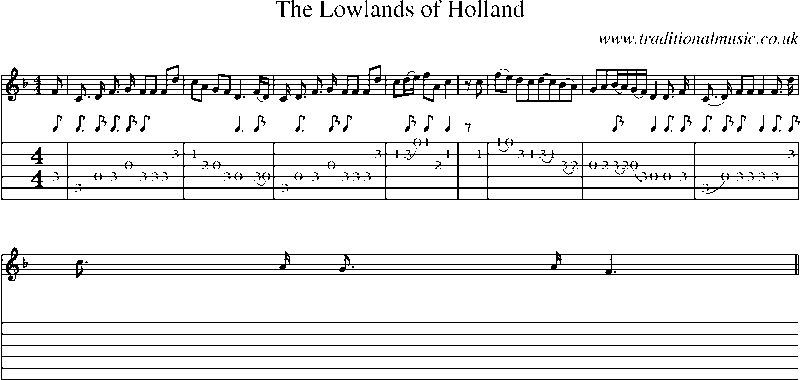 Guitar Tab and Sheet Music for The Lowlands Of Holland