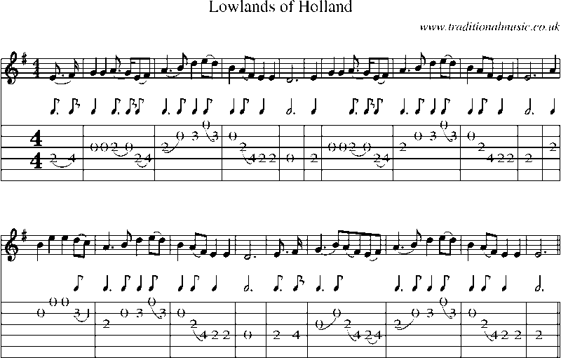 Guitar Tab and Sheet Music for Lowlands Of Holland