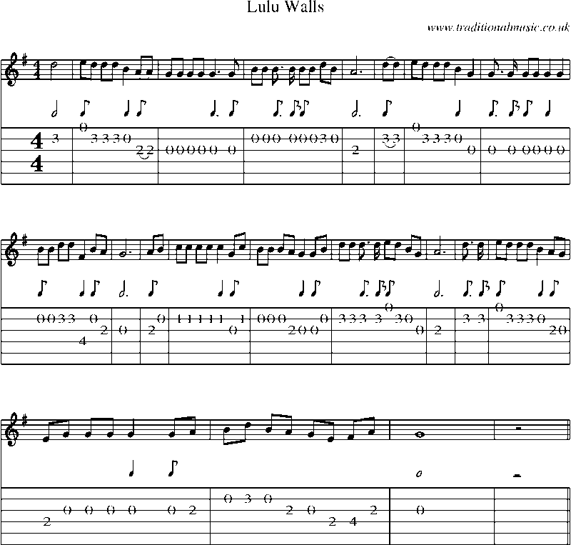 Guitar Tab and Sheet Music for Lulu Walls