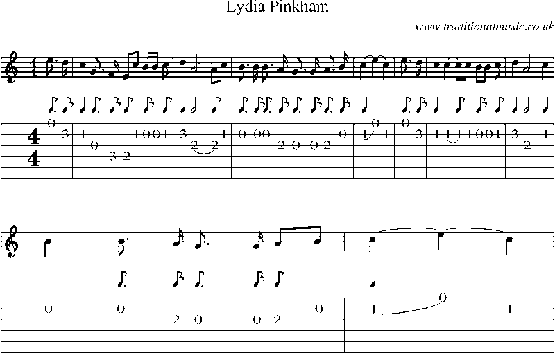 Guitar Tab and Sheet Music for Lydia Pinkham