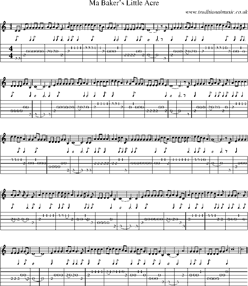 Guitar Tab and Sheet Music for Ma Baker's Little Acre