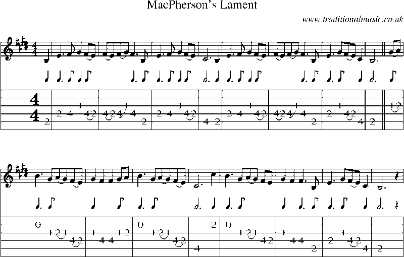 Guitar Tab and Sheet Music for Macpherson's Lament