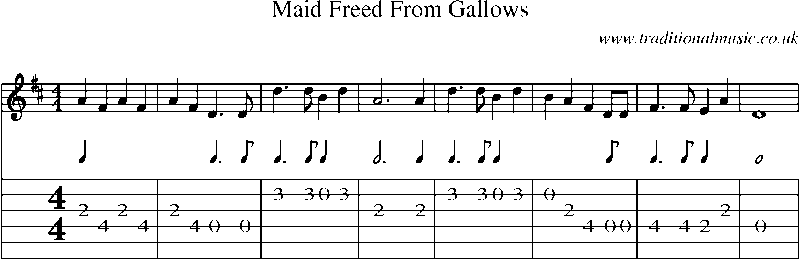 Guitar Tab and Sheet Music for Maid Freed From Gallows